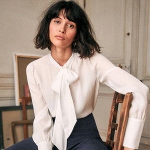 Sezane Laurya Silk Bow Shirt | FR 38 | US S